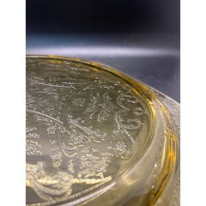 Vintage Amber Glass Serving Platter – Etched Floral Design with Scalloped Rim